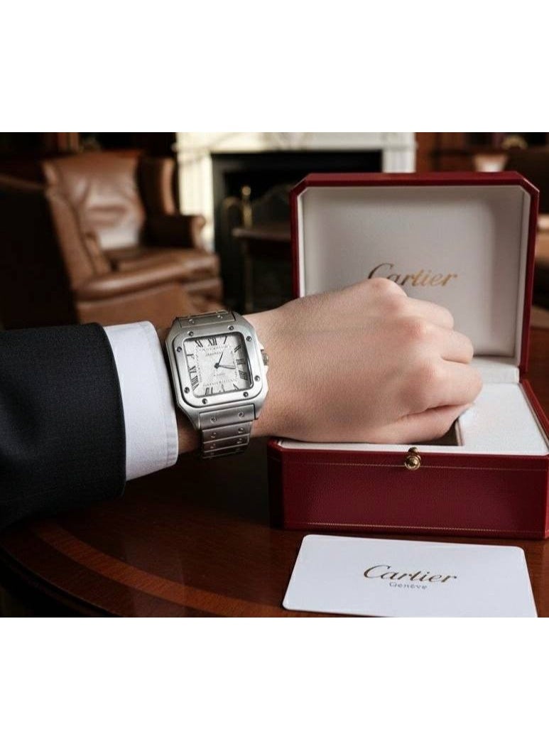 كارتييه ساعة كارتييه سانتوس أوتوماتيك رجالي – ستانلس ستيل، ميناء فضي، سوار معدني - Image 2